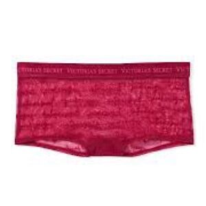 ‼️NWT‼️Victoria's Secret Red Lace Velvet Logo Sheer Boyshort Dark Pink Medium